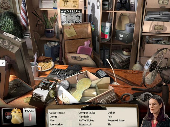 A screenshot from the hidden object game, Criminal Minds, distributed by Legacy at Walmart